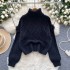 Korean version of simple and high-end knitted high neck sweater for women in autumn and winter, with thick and loose design and loose edges, trendy top