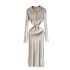 French retro lapel single breasted long sleeved knitted dress for women with a cinched waist to show off a slimming temperament, paired with a woolen dress and a long skirt