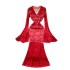 European and American women's dress 2024 new high-end V-neck flared long sleeved slim lace dress dress