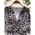 European and American pure desire style leopard print jumpsuit for women in summer with bubble sleeves, V-neck and waist cinching design, unique and trendy spicy girl top