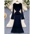 Long sleeved dress for female autumn and winter socialite, slim fit and slimming, round neck knitted skirt, elastic and tight fit, long over the knee woolen dress