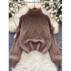 Korean version of simple and high-end knitted high neck sweater for women in autumn and winter, with thick and loose design and loose edges, trendy top