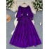 French elegant dress for women in autumn 2024, new one shoulder lantern sleeves, cinched waist for slimming effect, split knee long skirt