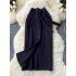 Korean style women's design sense, tie up waist, hollow out hook flower knitted half skirt, slit slim fit mid length skirt