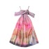 Holiday style dress, female atmosphere, niche strapless ribbon, high waist slimming print, split suspender, fairy long dress