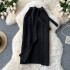 Korean style women's design sense, tie up waist, hollow out hook flower knitted half skirt, slit slim fit mid length skirt