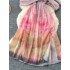 Holiday style dress, female atmosphere, niche strapless ribbon, high waist slimming print, split suspender, fairy long dress