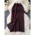 Korean style women's design sense, tie up waist, hollow out hook flower knitted half skirt, slit slim fit mid length skirt