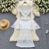 European and American women's dress 2024 new high-end V-neck flared long sleeved slim lace dress dress