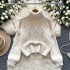 Korean version of simple and high-end knitted high neck sweater for women in autumn and winter, with thick and loose design and loose edges, trendy top