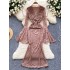 European and American women's dress 2024 new high-end V-neck flared long sleeved slim lace dress dress