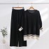 Southeast Asian Cross border Knitted Set, Women's Two piece Set, Skinny Wide Leg Pants, Bat Bat Shirt, Long Sleeve High Elasticity Top, Women's Clothing