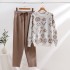 European Station Old Flower Jacquard European Trendy Knitted Knitted Two Piece Set Round Neck Hot Brick Temperament Sweater Set 2024