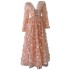 Spring and summer new vacation style long mesh embroidered flower dress, orange pink banquet party dress 68475