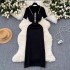 High end dress for women 2024 new design sense color blocked short sleeved polo collar slim fit knit hip hugging skirt