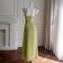 Summer New Small Fresh Green Dress Medium Long French Matcha Green Strap Dress 68663