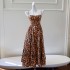 Light luxury rhinestone camisole leopard print strapless dress sexy A-line long dress slim fit dress 68736