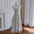 Three dimensional embroidery certified white dress French formal dress playful square collar slim fit and slimming camisole skirt 68729