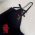 2024 Summer New Product Black Embroidered V-neck Style Strap Short Daily Dress for Women 68566