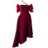 2024 Spring/Summer New Product Wine Red Temperament Waist slimming Irregular Dress 68505