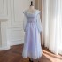 French style princess dress sweet short sleeved waist slimming blue dress with bubble sleeves and mesh long dress 68532