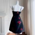 2024 Summer New Product Black Embroidered V-neck Style Strap Short Daily Dress for Women 68566