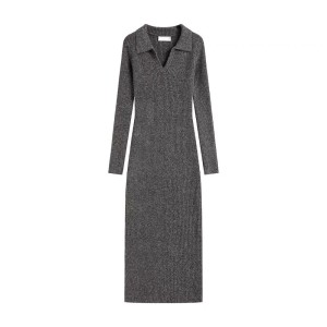 E-temperament slim fit and slimming knitted dress for women's autumn and winter coat, with a high-end feel and a hip hugging long skirt underneath