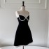 2024 summer new product black suspender waist cinching slimming temperament short dress 68620