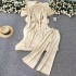 Autumn and winter new lazy style knitted sweater two-piece set for women, medium and long, with straps, waist cinched and slit sweater, high waisted pants