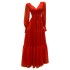 Vintage vacation style grand chiffon fairy skirt with waist cinching temperament long skirt French V-neck dress 68683+68701