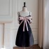 Spring and summer simple waist cinching sexy short skirt elegant temperament suspender black patchwork bow dress 68685