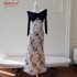 Knitted Ink Brushed Butterfly Printed Dress, One Shoulder Long Sleeve Dress, Women's New Chinese Style Long Dress 68526