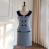 2024 autumn and winter new product blue short sleeveless top paired with skirt for women 91541+51312