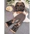 Autumn and Winter New Artistic Atmosphere Knitted Printed Set Women's Round Neck Top+High Waist Wide Leg Pants Two Piece Set