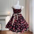 Small and fashionable socialite princess style fluffy skirt printed dress short suspender dress 68425+Y457