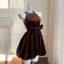 Light luxury French velvet diamond pendant neck style dress for petite women, Hepburn style off shoulder dress short skirt 68392