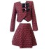 2024 autumn and winter new product: red tweed long sleeved top and jacket paired with short skirt for women