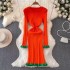 Pure desire style temperament, long sleeved round neck, waist cinching, slimming, knitted, hip hugging, base knit dress, autumn and winter sweater dress