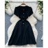 Ladies' new high-end knitted dress with socialite temperament, round neck single breasted short sleeved slim fit, French style long skirt