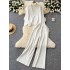 Autumn and winter high-end fashion socialite style versatile knitted cardigan vest shawl with high neck sweater, high waist wide leg pants