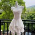 Sweet ruffled white camisole dress with waist cinching short fairy skirt sexy waist cinching small dress 68395