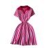 French style niche retro contrasting collar short sleeved striped dress with women's waist cinching and slimming temperament A-line knitted short skirt