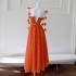 Socialite temperament party birthday dress medium long camisole dress orange red vacation dress 68688