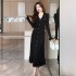 Temperament socialite knitted V-neck dress for women in spring and autumn, single breasted slim fit mid length skirt, chic and beautiful fishtail skirt, trendy