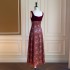 French retro square collar camisole dress with floral vest skirt, wine red toast dress, elegant formal dress dress 68340