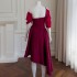 2024 Spring/Summer New Product Wine Red Temperament Waist slimming Irregular Dress 68505