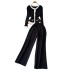 Fashion suit women's Korean retro long sleeved round neck loose knit sweater two-piece set high waist slimming wide leg pants