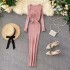 Dress women's autumn/winter 2024 new Korean version simple solid color long sleeved tight waist slimming knitted long skirt