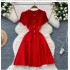 Ladies' new high-end knitted dress with socialite temperament, round neck single breasted short sleeved slim fit, French style long skirt