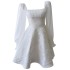 Age reducing square collar lantern sleeves white dress with sweet and girlish temperament short skirt for daily wear 68549